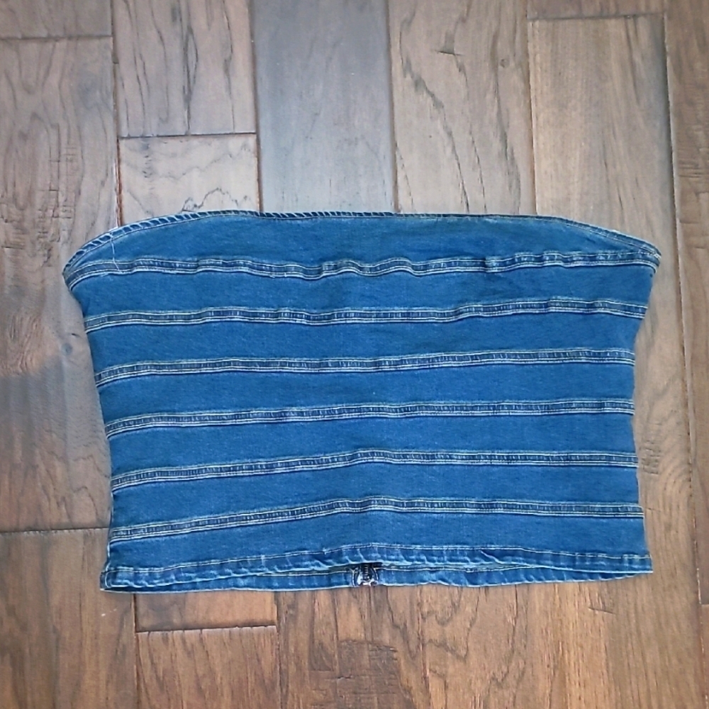 NWT PrettyLittleThing denim corset top with horizontal seam detail size 18